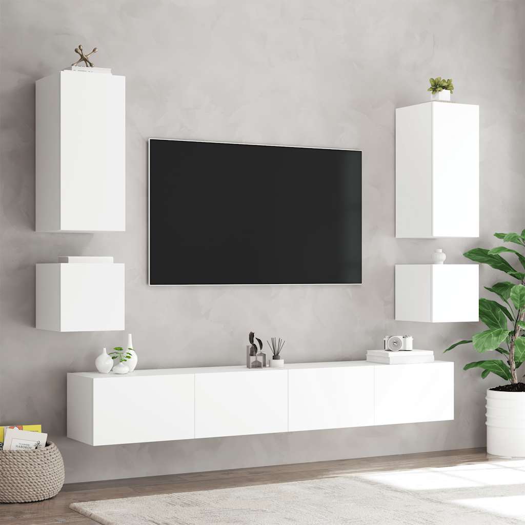 TV-Wandschrank mit LED-Leuchten Weiß 100x35x41 cm