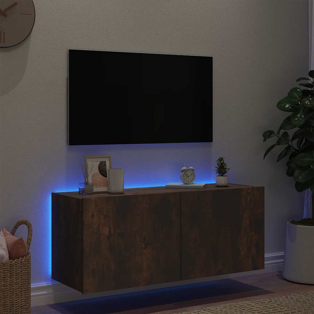 TV-Wandschrank mit LED-Leuchten Räuchereiche 100x35x41 cm