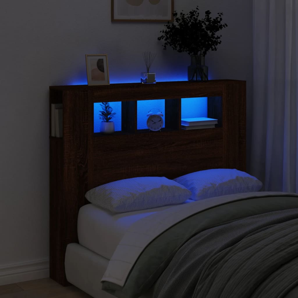LED-Kopfteil Braun Eichen-Optik 120x18,5x103,5 cm Holzwerkstoff