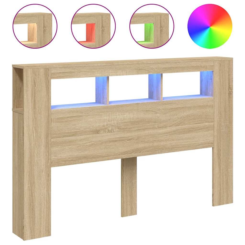 LED-Kopfteil Sonoma Eiche 160x18,5x103,5 cm Holzwerkstoff
