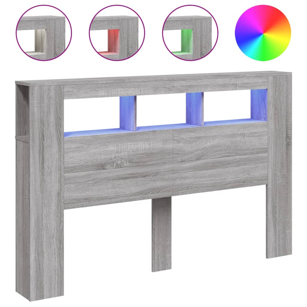 LED-Kopfteil Grau Sonoma 160x18,5x103,5 cm Holzwerkstoff
