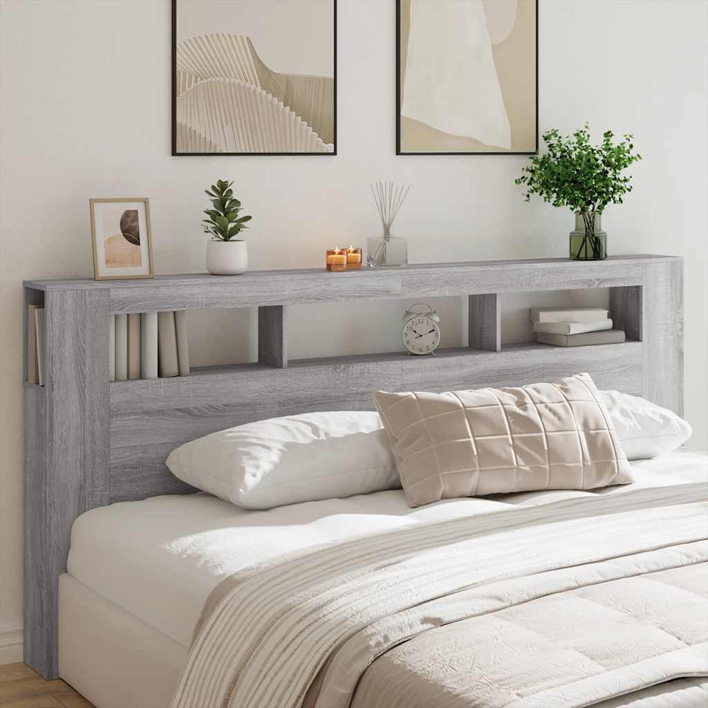 LED-Kopfteil Grau Sonoma 220x18,5x103,5 cm Holzwerkstoff