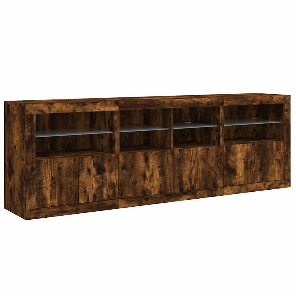 Sideboard mit LED-Leuchten Räuchereiche 202x37x67 cm