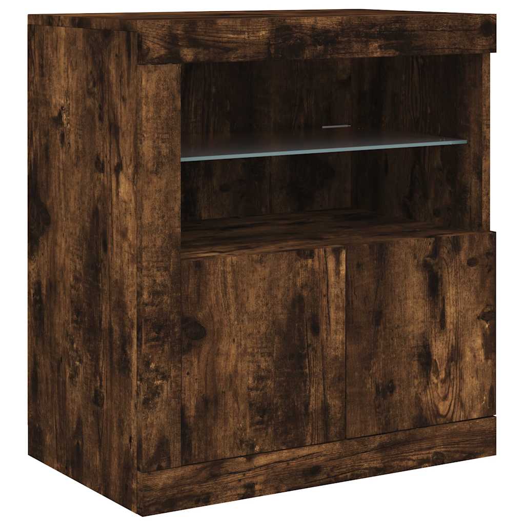 Sideboard mit LED-Leuchten Räuchereiche 202x37x67 cm