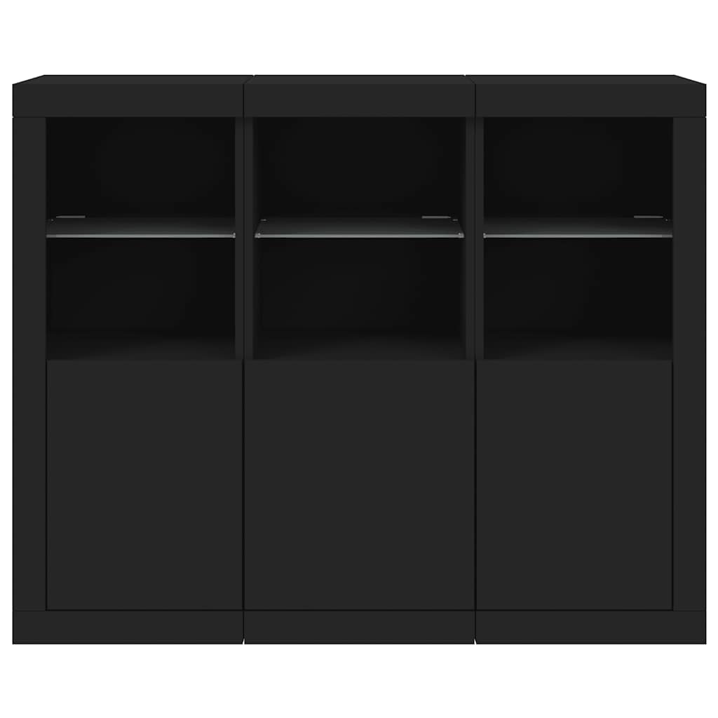 Sideboards mit LED-Leuchten 3 Stk. Schwarz Holzwerkstoff