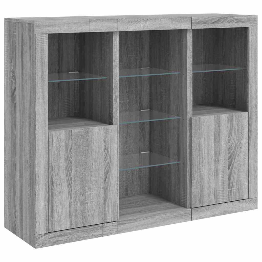 Sideboards mit LED-Leuchten 3 Stk. Grau Sonoma Holzwerkstoff