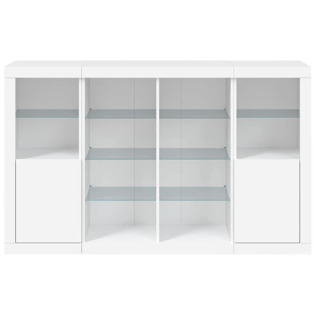 Sideboards mit LED-Leuchten 3 Stk. Weiß Holzwerkstoff