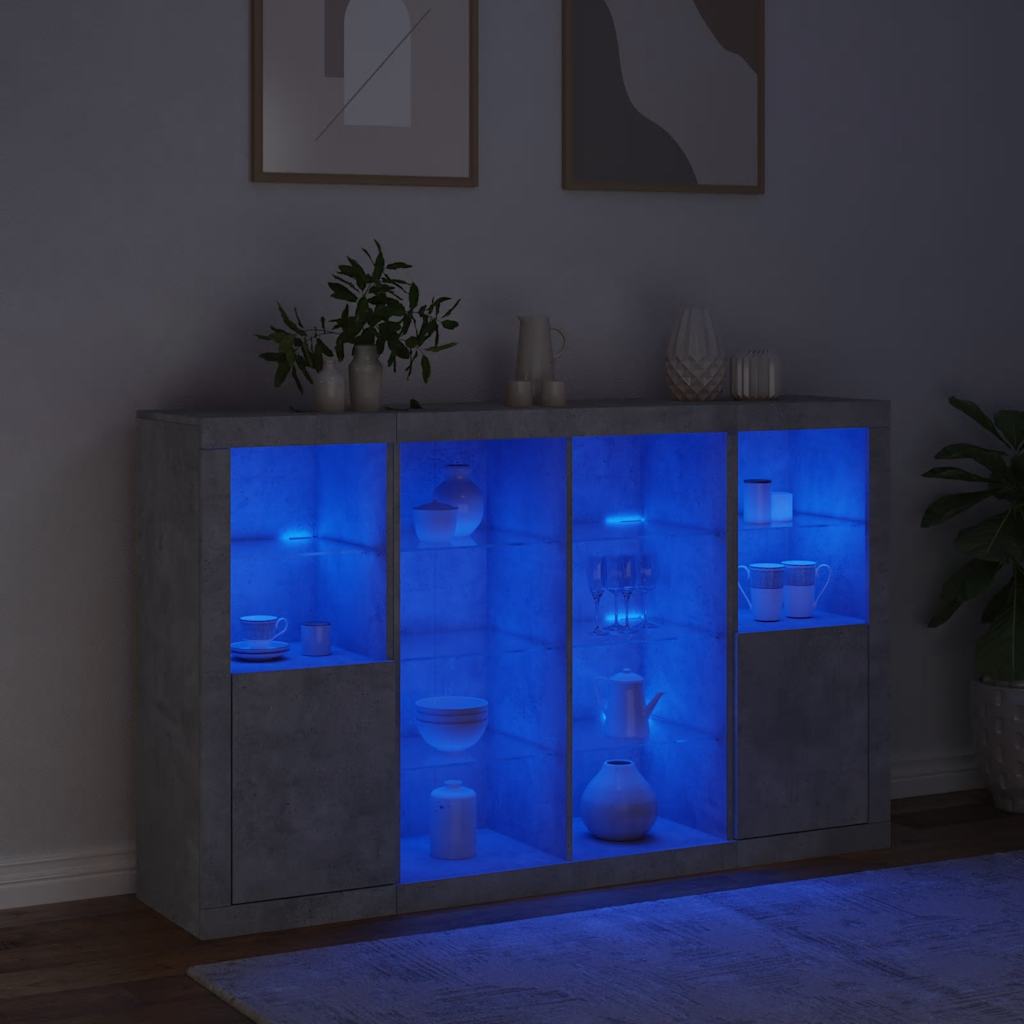 Sideboards mit LED-Leuchten 3 Stk. Betongrau Holzwerkstoff
