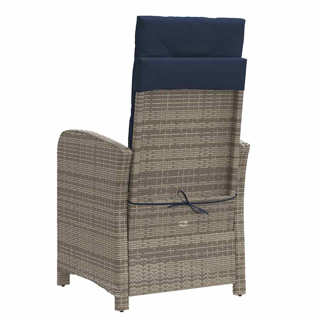 Gartensessel mit Kissen 2 Stk. Verstellbar Grau Poly Rattan