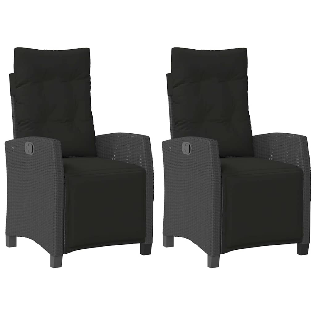 Gartensessel mit Fußteil 2 Stk. Verstellbar Schwarz Poly Rattan