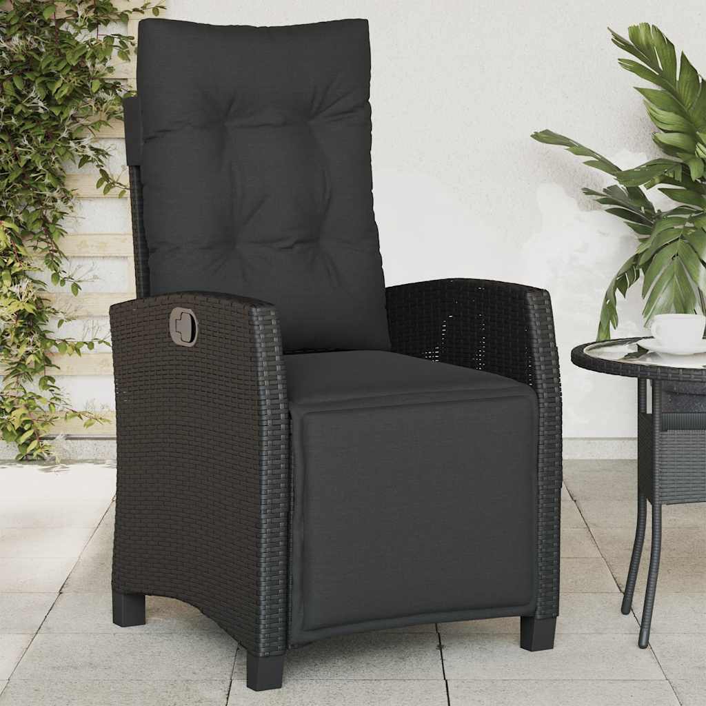 Gartensessel mit Fußteil 2 Stk. Verstellbar Schwarz Poly Rattan