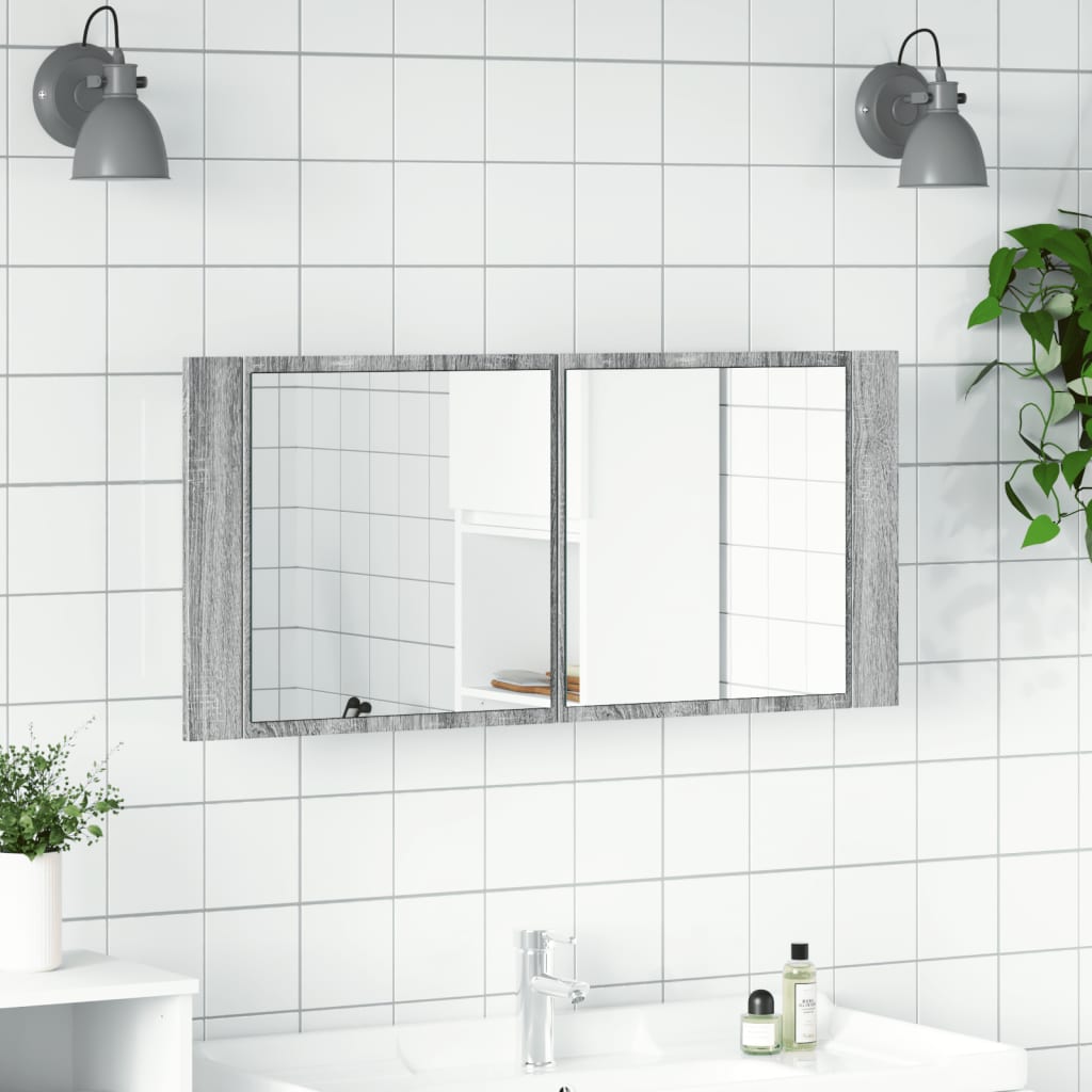 LED-Spiegelschrank Grau Sonoma 100x12x45 cm