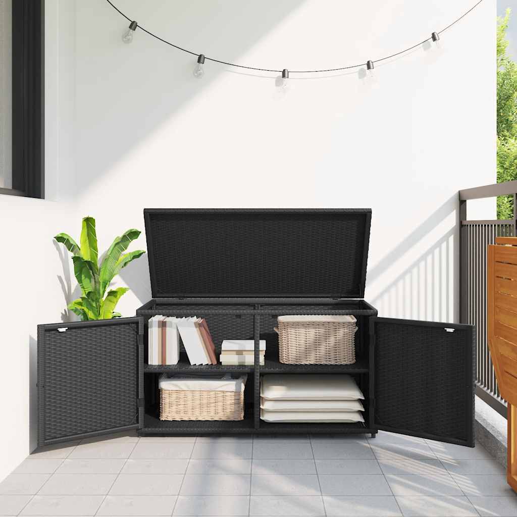 Gartenschrank Schwarz 110x55x60,5 cm Poly Rattan