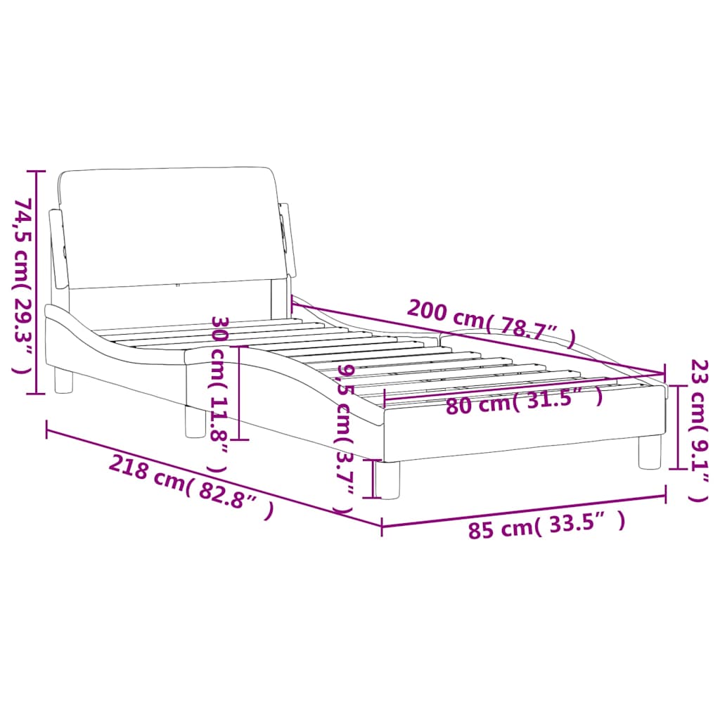 Bettgestell "Dover" Hellgrau 80x200 cm Samt