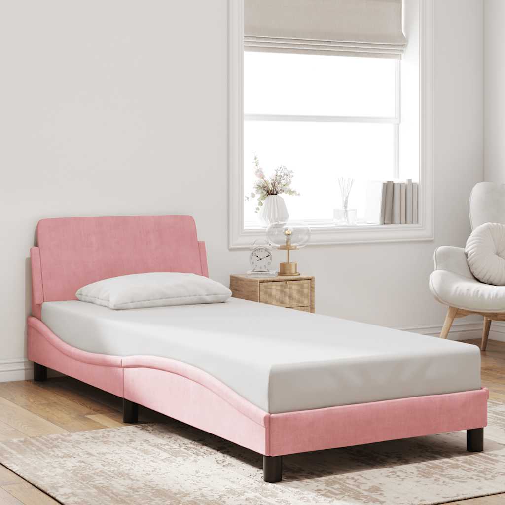 Bettgestell mit Kopfteil "Dover" Rosa 90x190 cm Samt