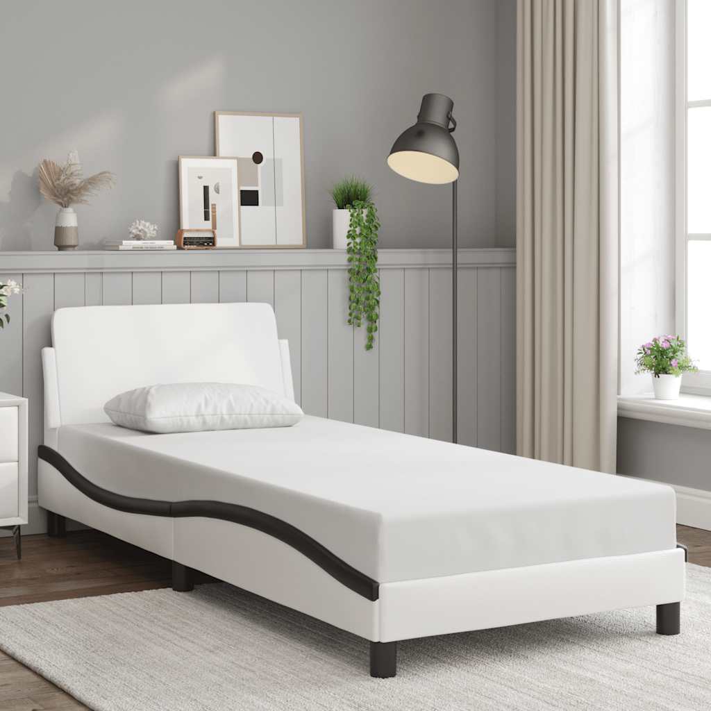 Bettgestell "Dover" Weiß und Schwarz 90x190 cm Kunstleder