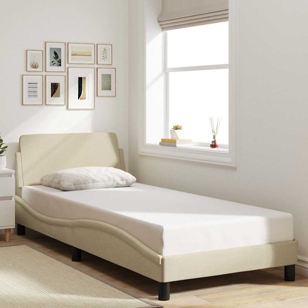 Bettgestell mit Kopfteil "Dover" Creme 90x200 cm Stoff