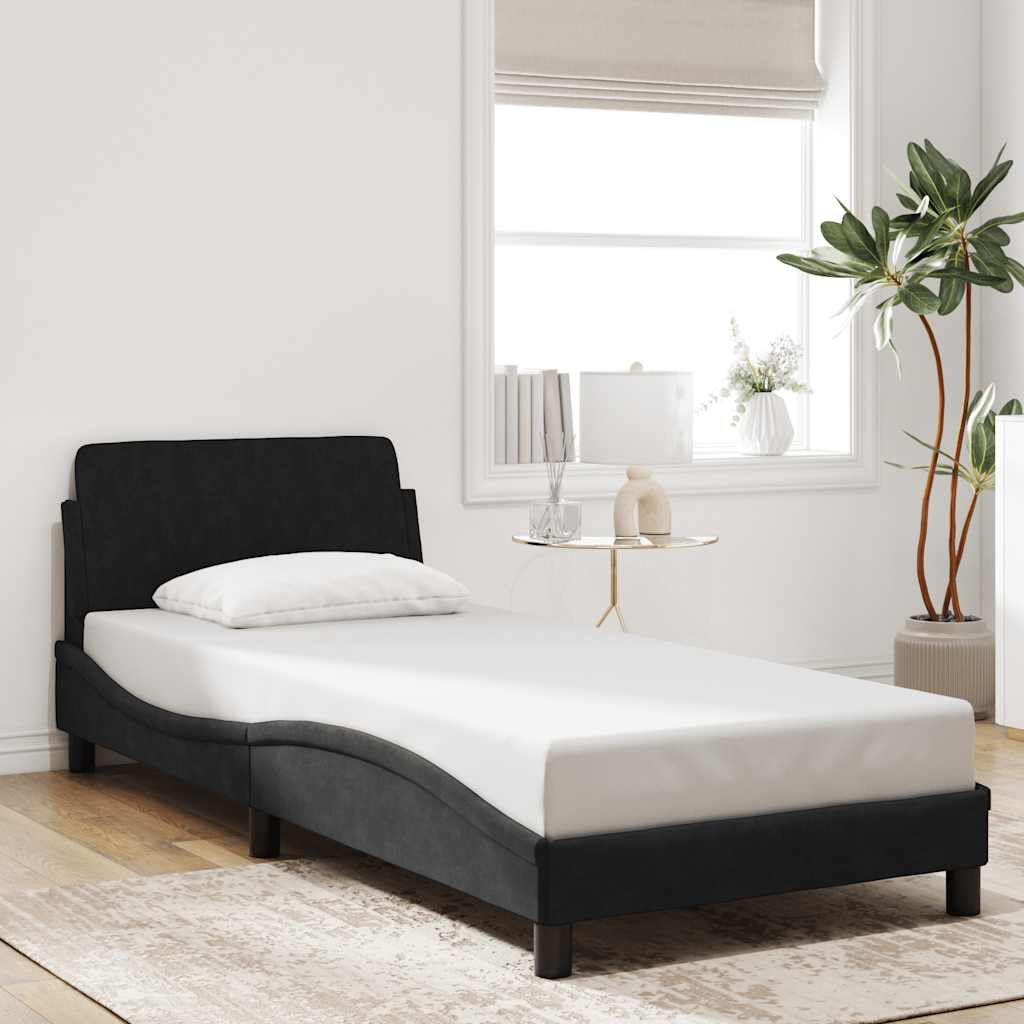 Bettgestell mit Kopfteil "Dover" Schwarz 90x200 cm Samt