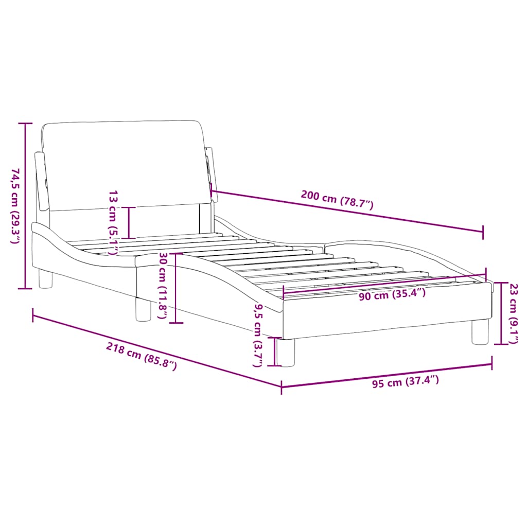 Bettgestell "Dover" Weiß und Schwarz 90x200 cm Kunstleder