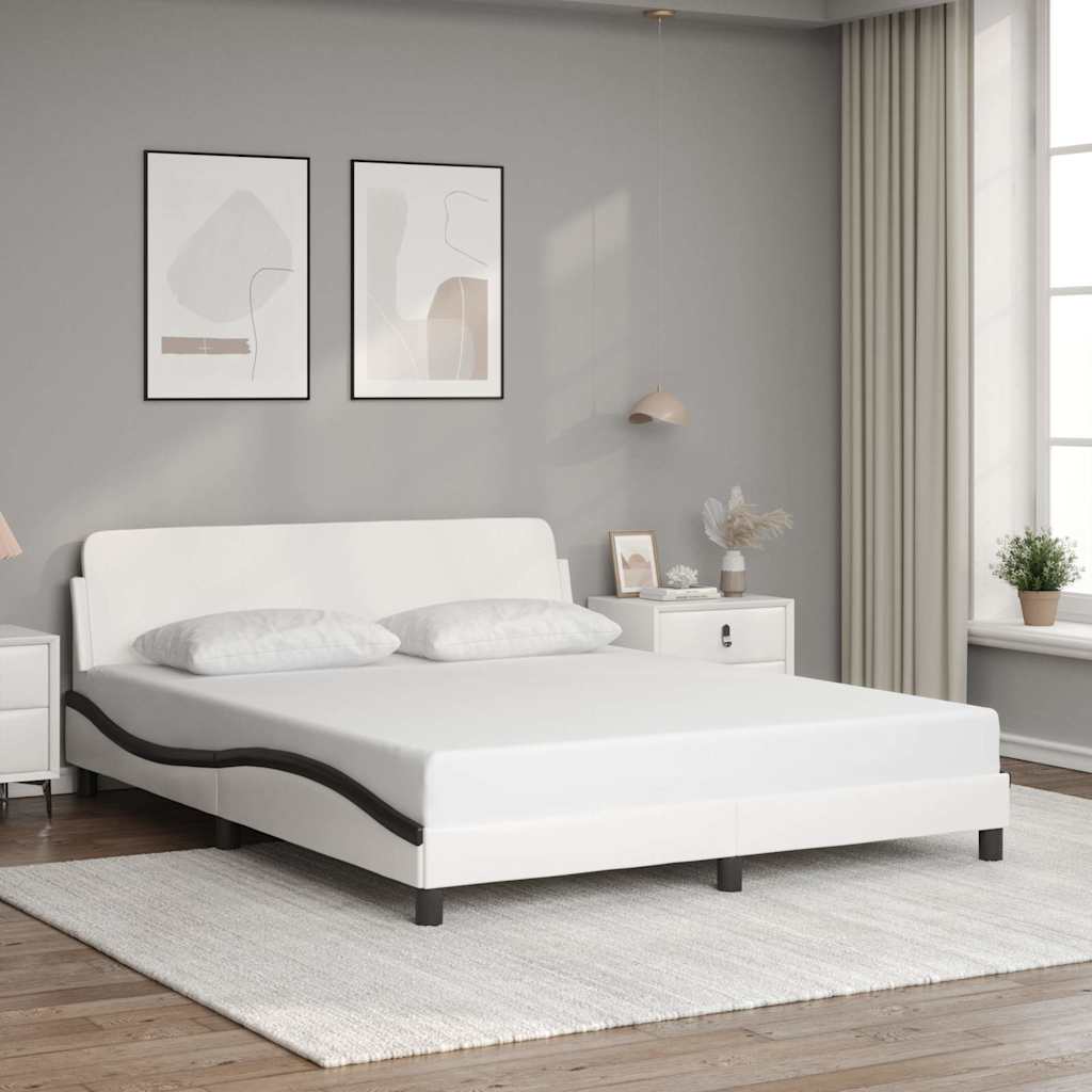 Bettgestell "Dover" Weiß und Schwarz 160x200 cm Kunstleder