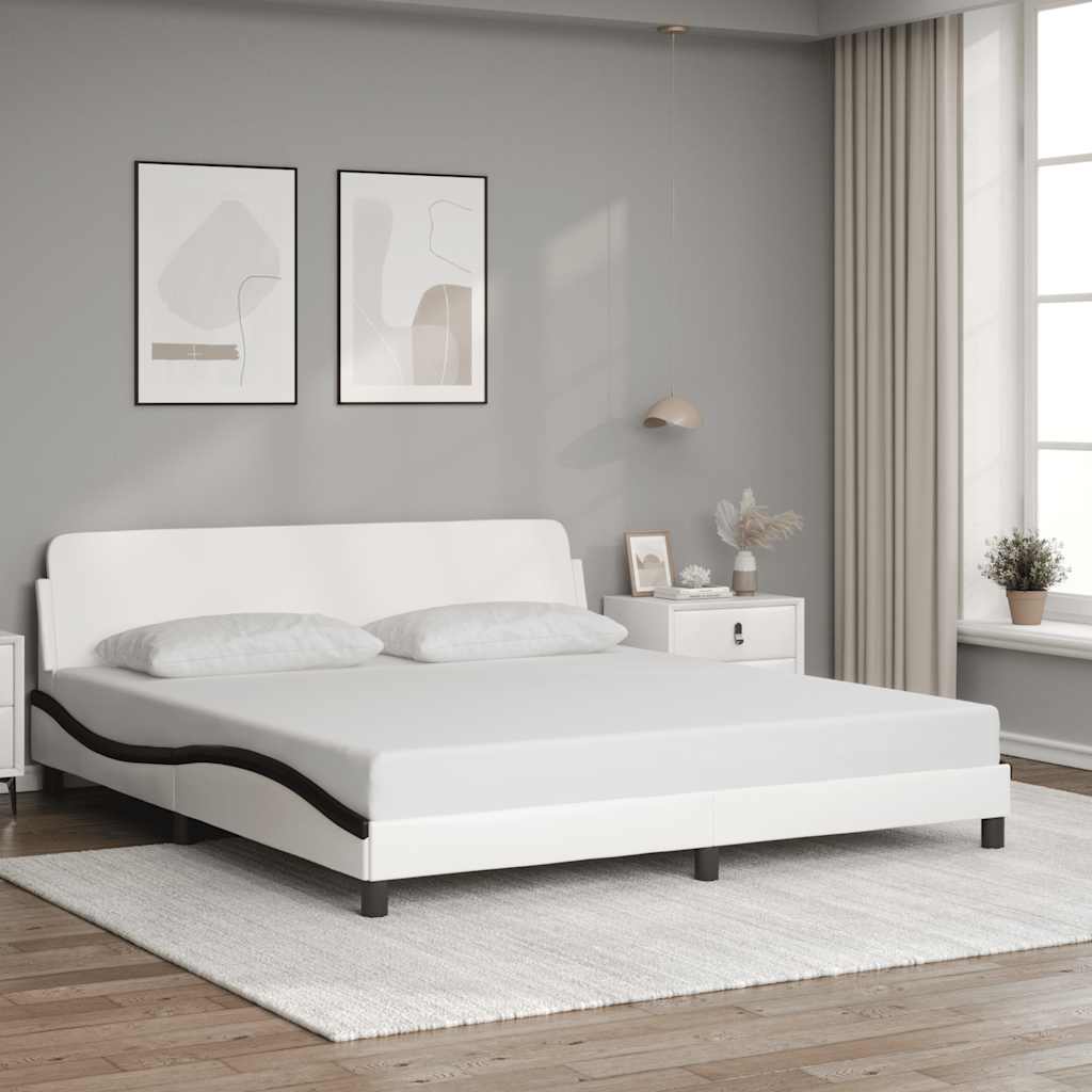 Bettgestell "Dover" Weiß und Schwarz 180x200 cm Kunstleder