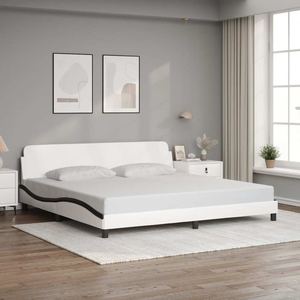 Bettgestell "Dover" Weiß und Schwarz 200x200 cm Kunstleder