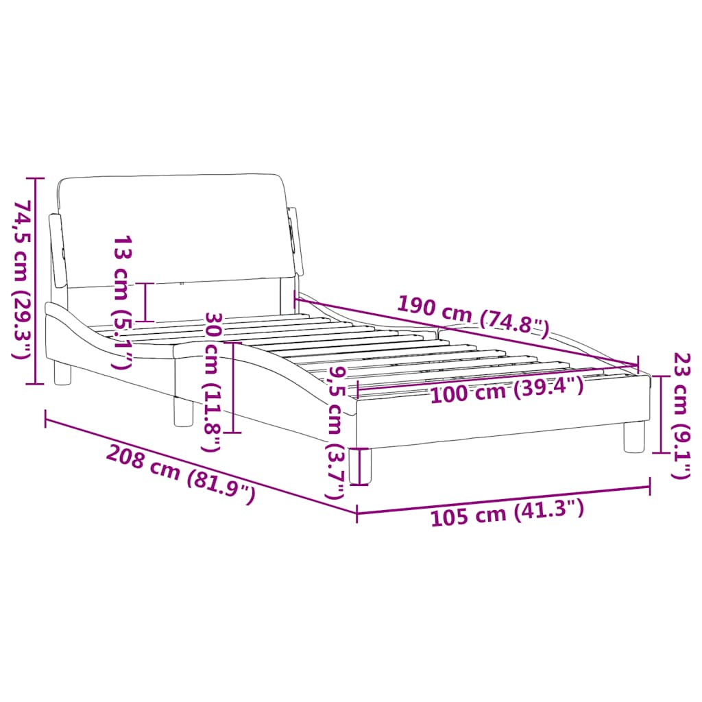 Bettgestell "Dover" Hellgrau 100x190 cm Stoff