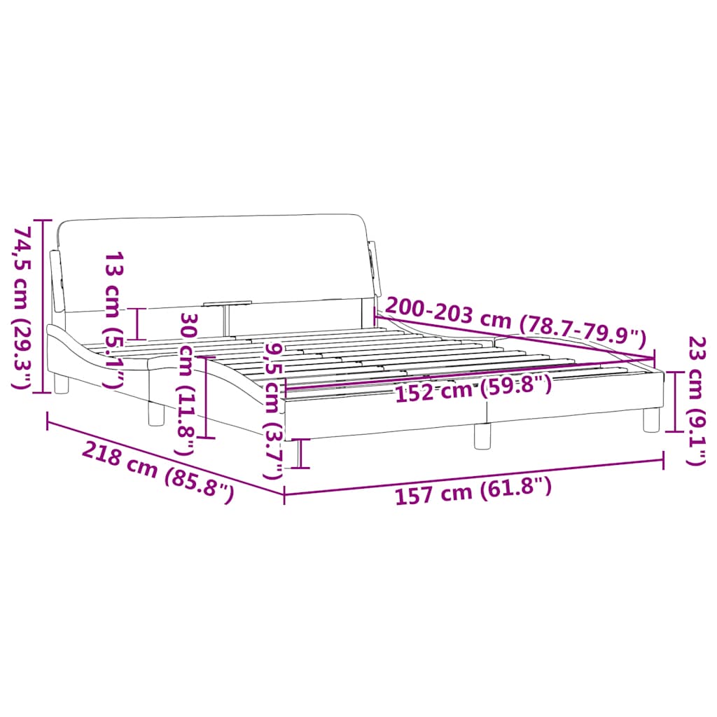 Bettgestell "Dover" Dunkelgrau 152x203 cm Stoff