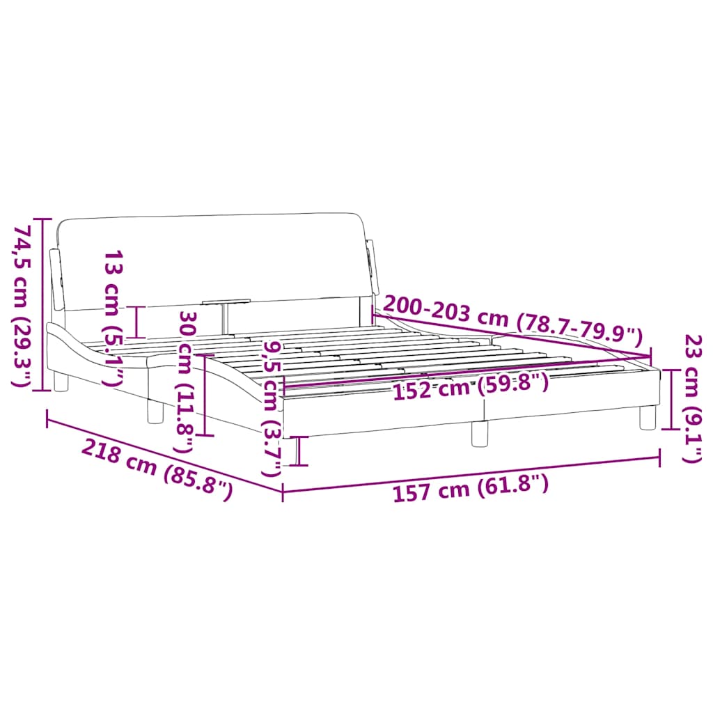 Bettgestell "Dover" Dunkelgrau 152x203 cm Samt