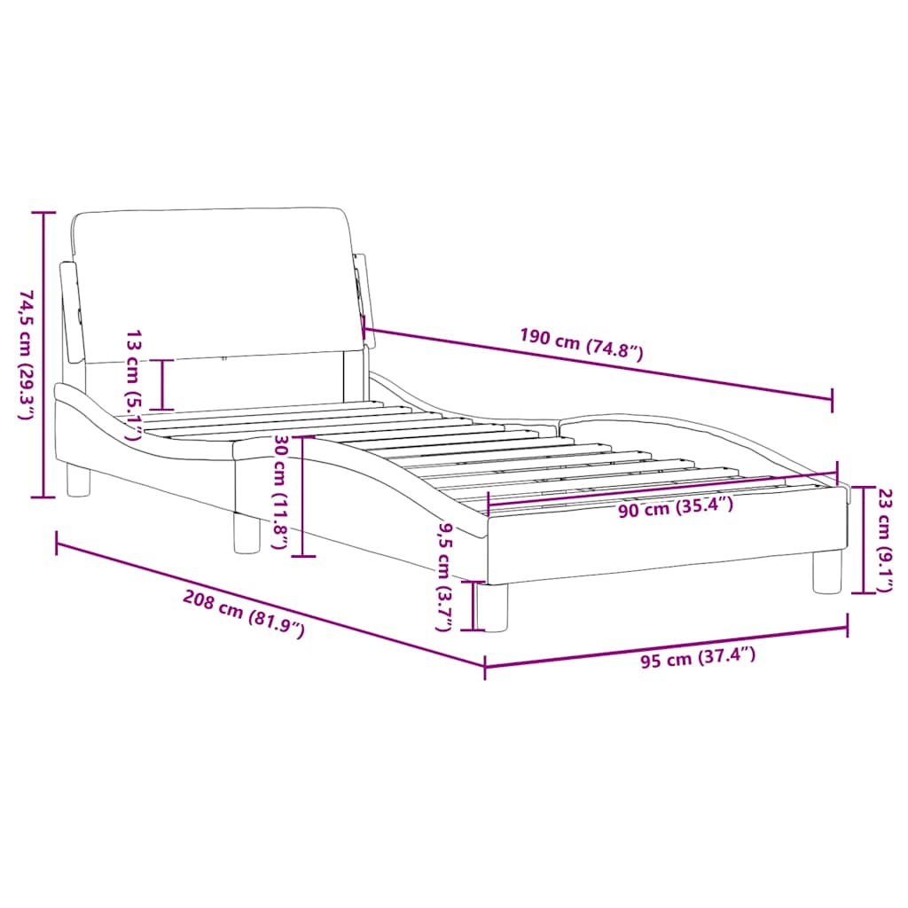 Bettgestell Dover Dunkelgrau 90x190 cm Samt