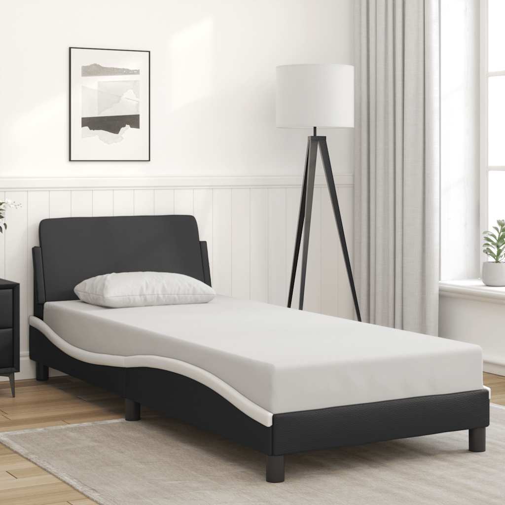 Bettgestell Dover Schwarz-Weiß 90x190 cm Kunstleder