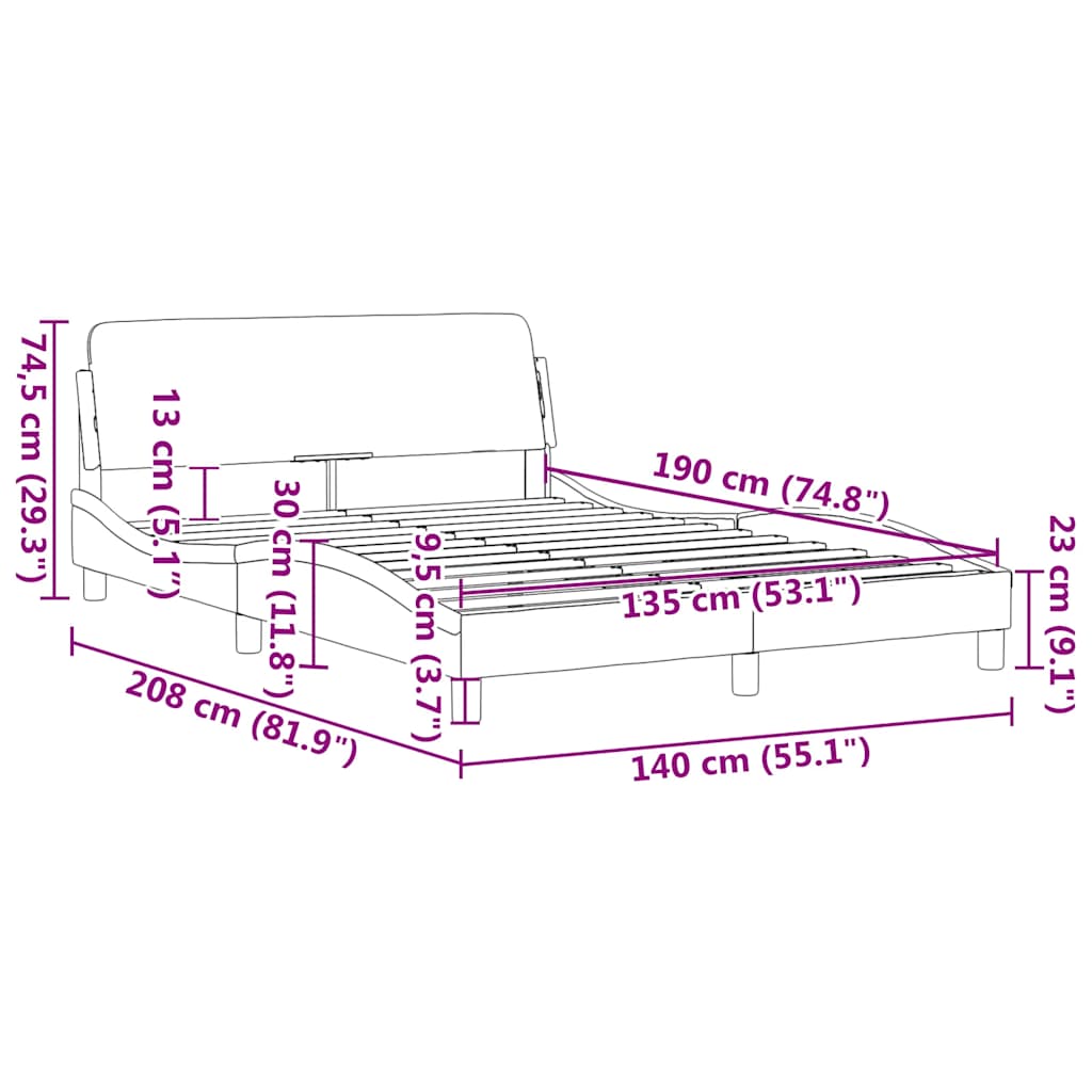 Bettgestell Dover Dunkelgrau 135x190 cm Stoff