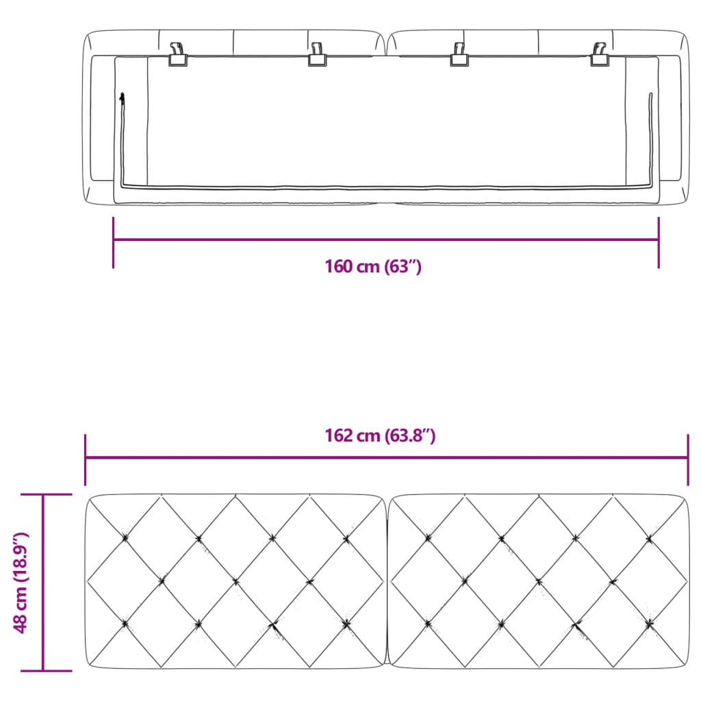 Kopfteil-Kissen Schwarz 160 cm Samt