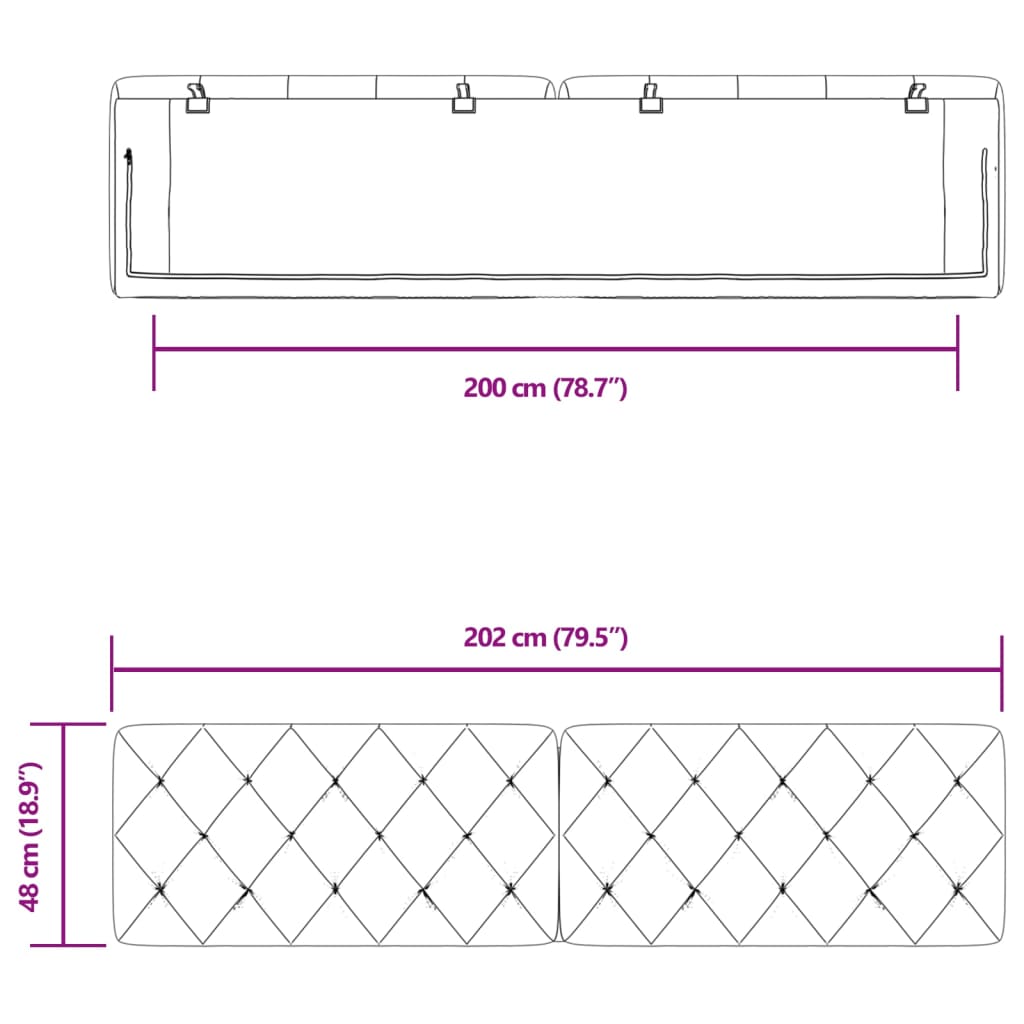 Kopfteil-Kissen Dunkelgrau 200 cm Samt