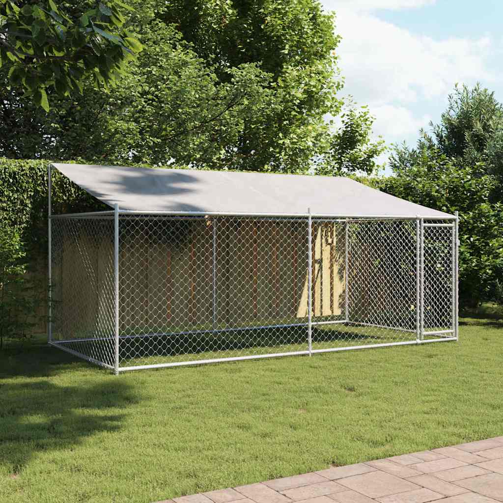 Hundezwinger mit Dach und Tür Grau 4x2x2 m Verzinkter Stahl