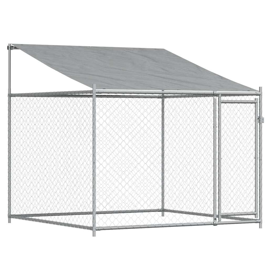 Hundezwinger mit Dach und Tür Grau 6x2x2 m Verzinkter Stahl