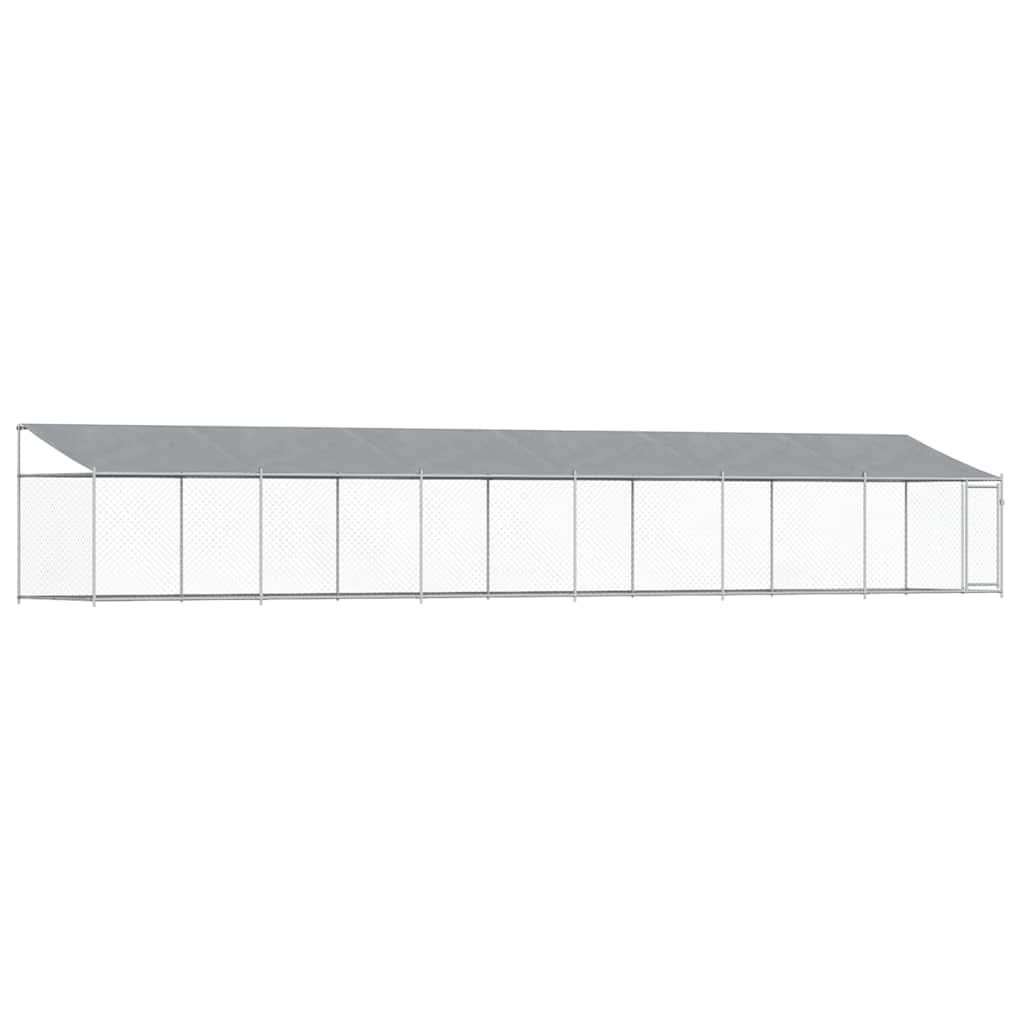 Hundezwinger mit Dach und Tür Grau 12x2x2 m Verzinkter Stahl
