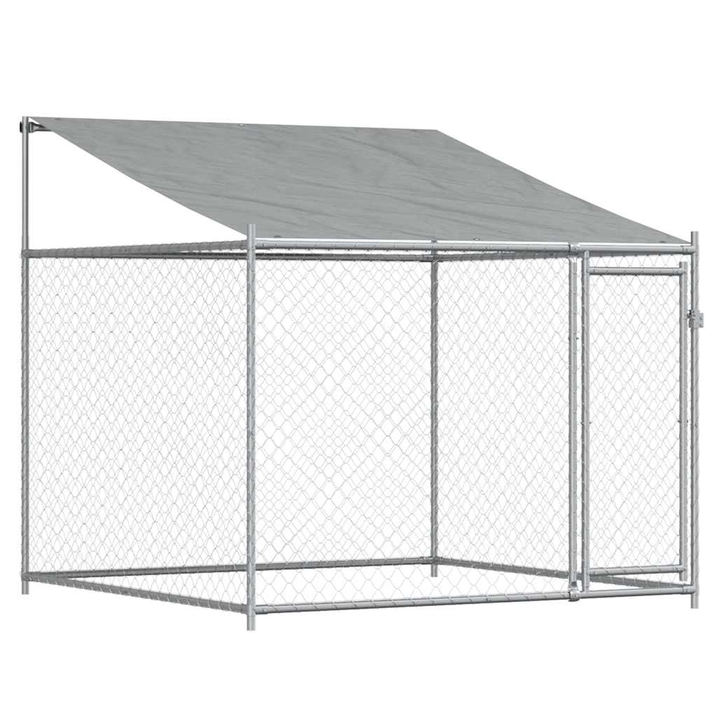 Hundezwinger mit Dach und Tür Grau 12x2x2 m Verzinkter Stahl