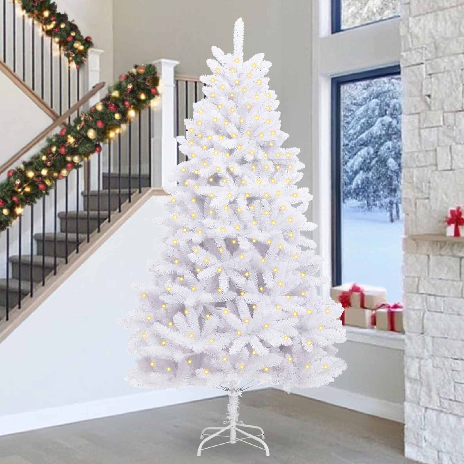 Künstlicher Weihnachtsbaum Weiß 300 cm PVC und Metall