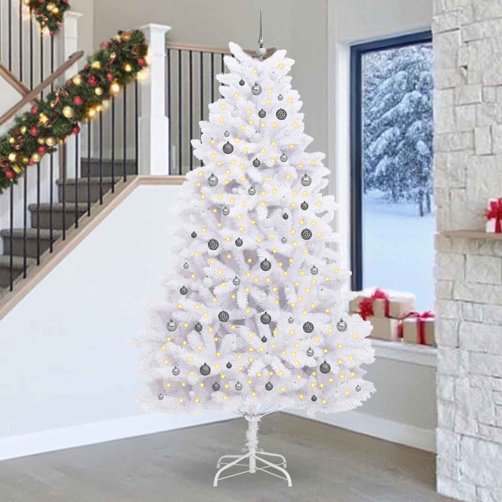 Künstlicher Weihnachtsbaum Weiß 128 x 128 x 270 cm