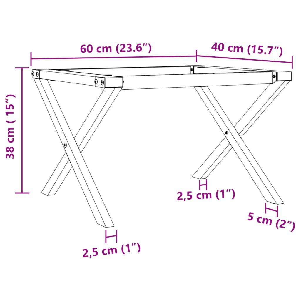 Couchtisch-Gestell in X-Form 60x40x38 cm Stahl