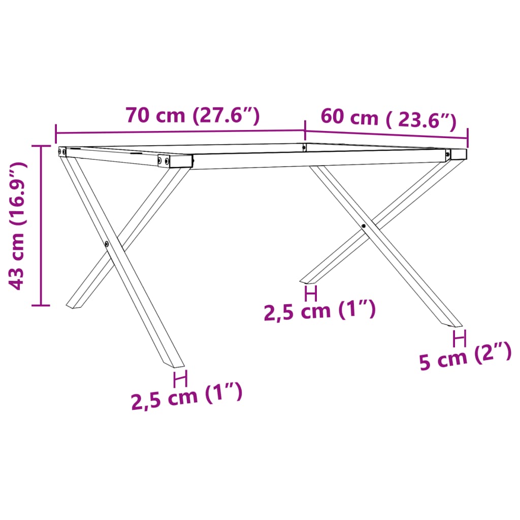 Couchtisch-Gestell in X-Form 70x60x43 cm Stahl