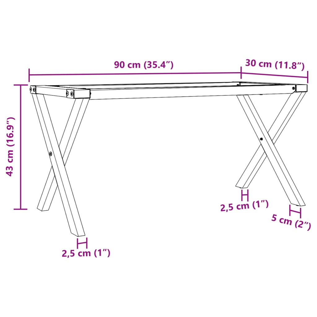 Couchtisch-Gestell in X-Form 90x30x43 cm Stahl