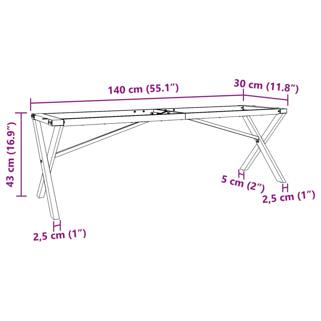 Couchtisch-Gestell in X-Form 140x30x43 cm Stahl