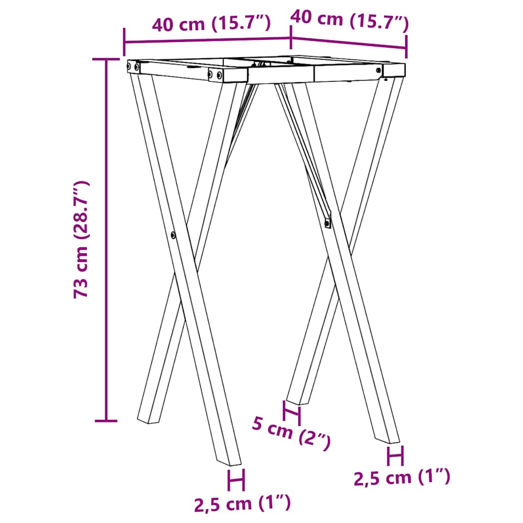 Esstisch-Gestell in X-Form 40x40x73 cm Stahl
