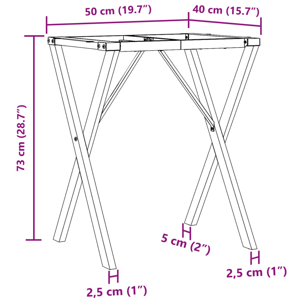 Esstisch-Gestell in X-Form 50x40x73 cm Stahl