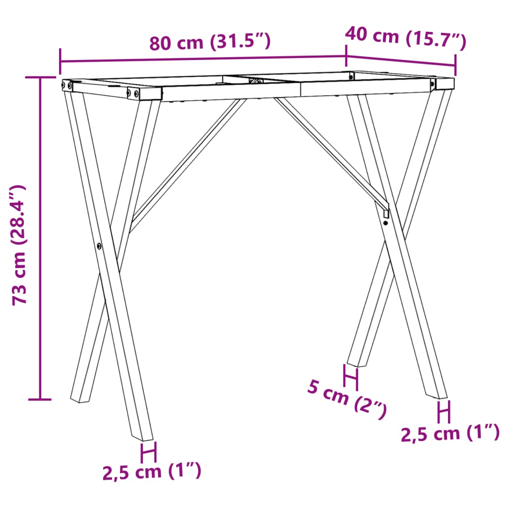 Esstisch-Gestell in X-Form 80x40x73 cm Stahl