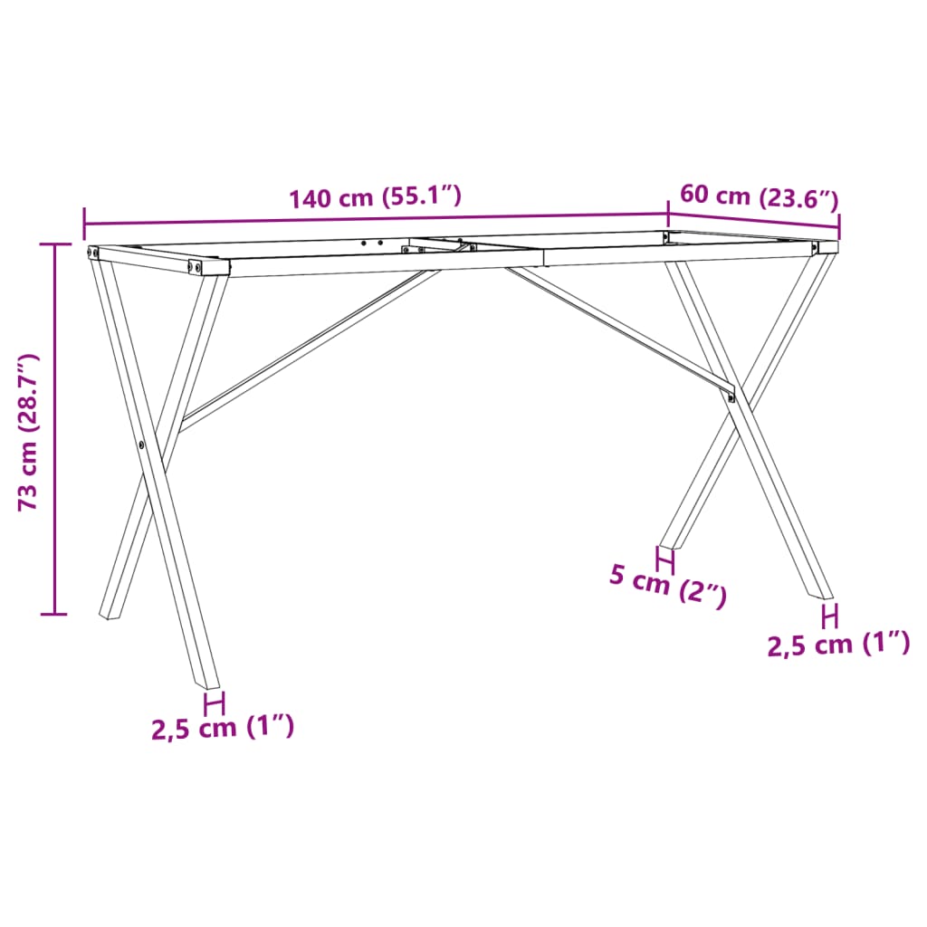 Esstisch-Gestell in X-Form 140x60x73 cm Stahl