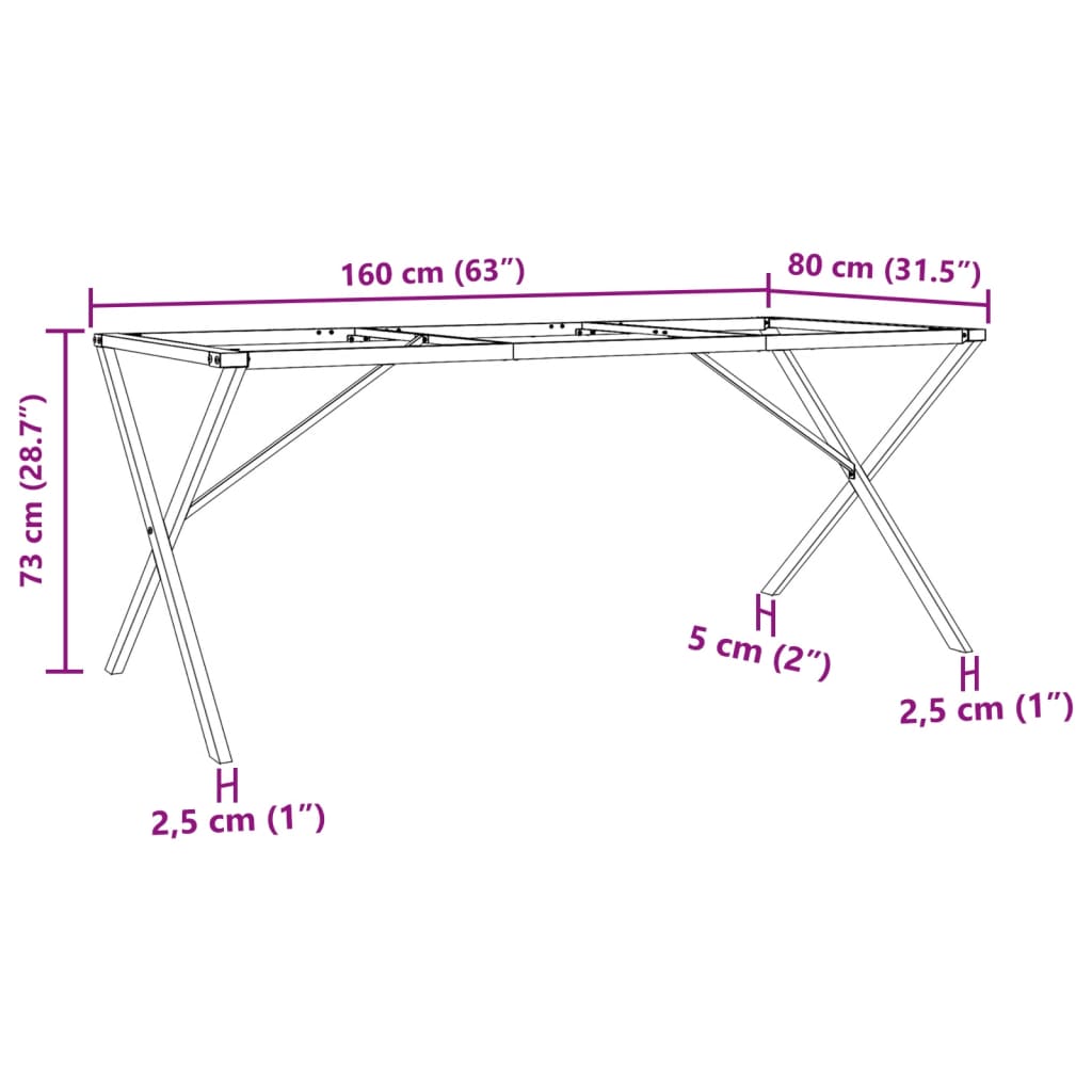 Esstisch-Gestell in X-Form 160x80x73 cm Stahl
