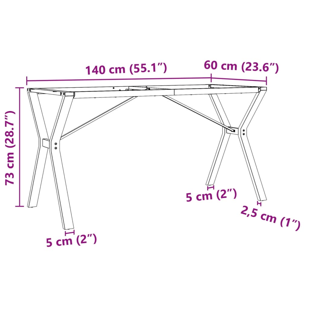 Esstisch-Gestell in Y-Form 140x60x73 cm Stahl